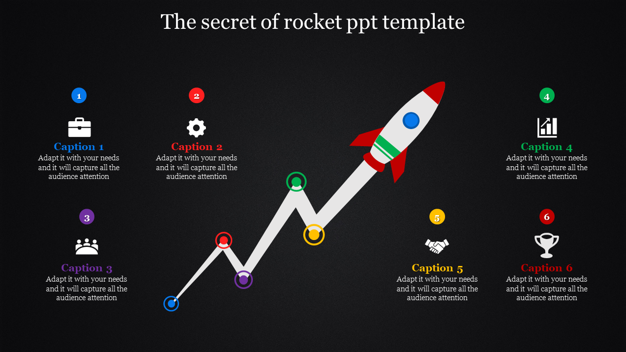 Flying rocket powerpoint template with icons